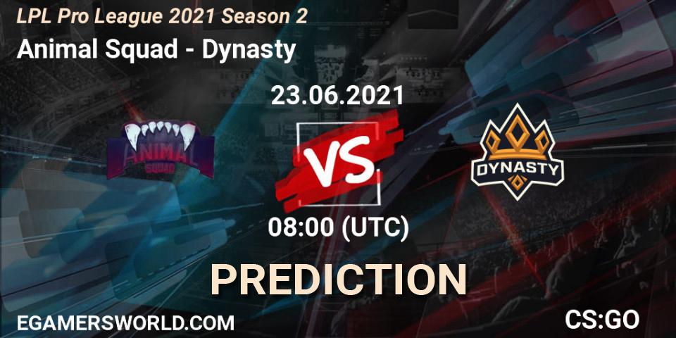 Prognose für das Spiel Animal Squad VS Dynasty. 23.06.2021 at 08:00. Counter-Strike (CS2) - LPL Pro League 2021 Season 2