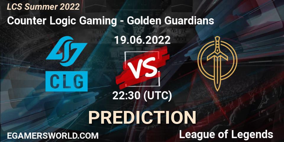 Prognose für das Spiel Counter Logic Gaming VS Golden Guardians. 19.06.2022 at 22:30. LoL - LCS Summer 2022