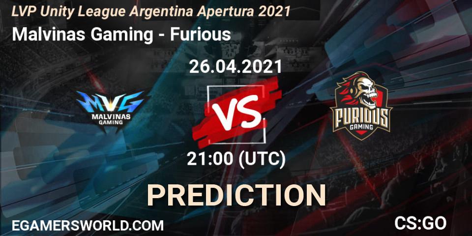 Prognose für das Spiel Malvinas Gaming VS Furious. 26.04.21. CS2 (CS:GO) - LVP Unity League Argentina Apertura 2021