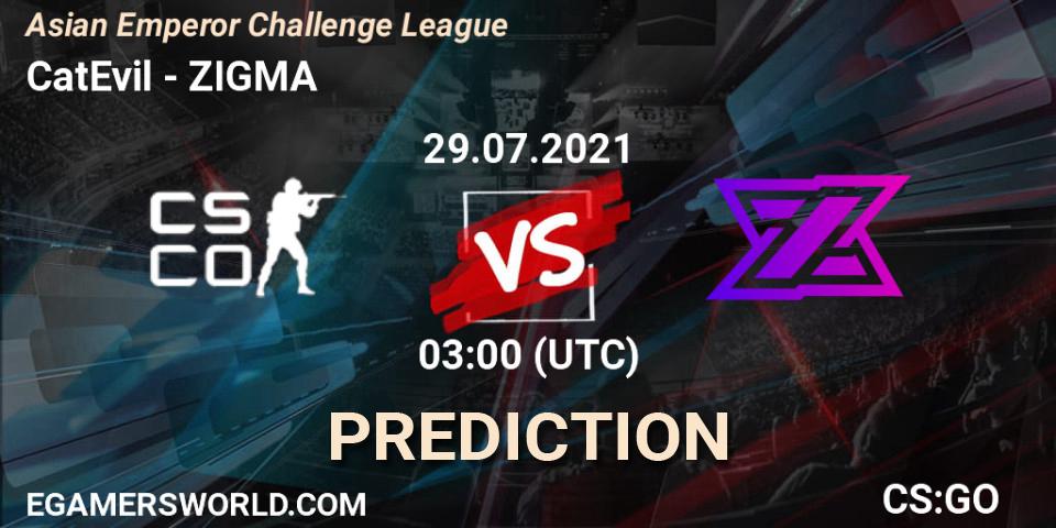 Prognose für das Spiel CatEvil VS ZIGMA. 29.07.2021 at 03:00. Counter-Strike (CS2) - Asian Emperor Challenge League