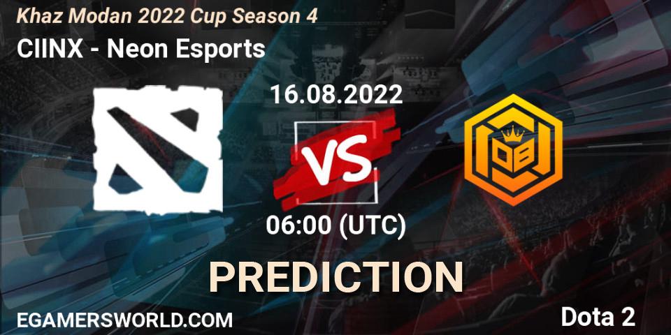 Prognose für das Spiel CIINX VS Neon Esports. 16.08.22. Dota 2 - Khaz Modan 2022 Cup Season 4