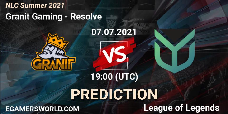 Prognose für das Spiel Granit Gaming VS Resolve. 07.07.2021 at 19:00. LoL - NLC Summer 2021