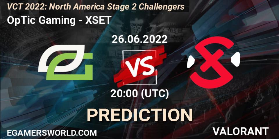 Prognose für das Spiel OpTic Gaming VS XSET. 26.06.22. VALORANT - VCT 2022: North America Stage 2 Challengers
