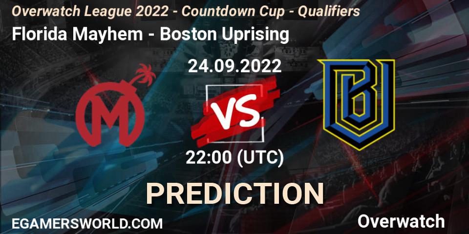 Prognose für das Spiel Florida Mayhem VS Boston Uprising. 24.09.22. Overwatch - Overwatch League 2022 - Countdown Cup - Qualifiers