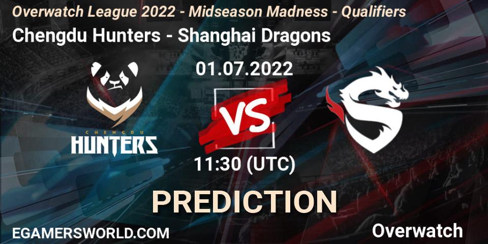 Prognose für das Spiel Chengdu Hunters VS Shanghai Dragons. 08.07.2022 at 11:30. Overwatch - Overwatch League 2022 - Midseason Madness - Qualifiers