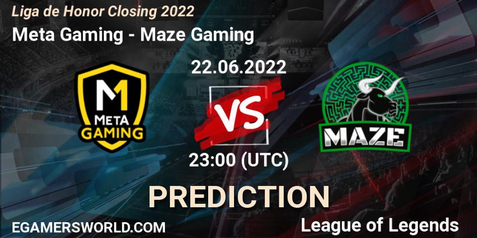 Prognose für das Spiel Meta Gaming VS Maze Gaming. 22.06.2022 at 23:00. LoL - Liga de Honor Closing 2022