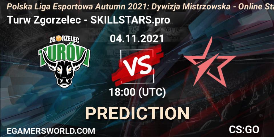 Prognose für das Spiel Turów Zgorzelec VS SKILLSTARS.pro. 04.11.2021 at 18:00. Counter-Strike (CS2) - Polska Liga Esportowa Autumn 2021: Dywizja Mistrzowska - Online Stage
