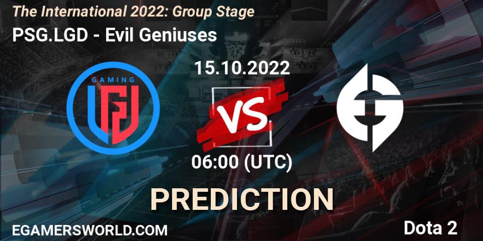 Prognose für das Spiel PSG.LGD VS Evil Geniuses. 15.10.2022 at 06:30. Dota 2 - The International 2022: Group Stage