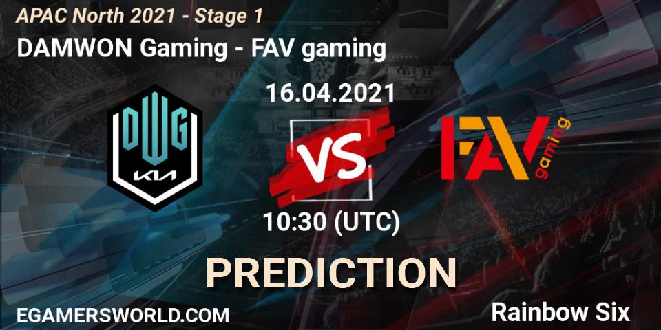 Prognose für das Spiel DAMWON Gaming VS FAV gaming. 16.04.2021 at 10:30. Rainbow Six - APAC North 2021 - Stage 1
