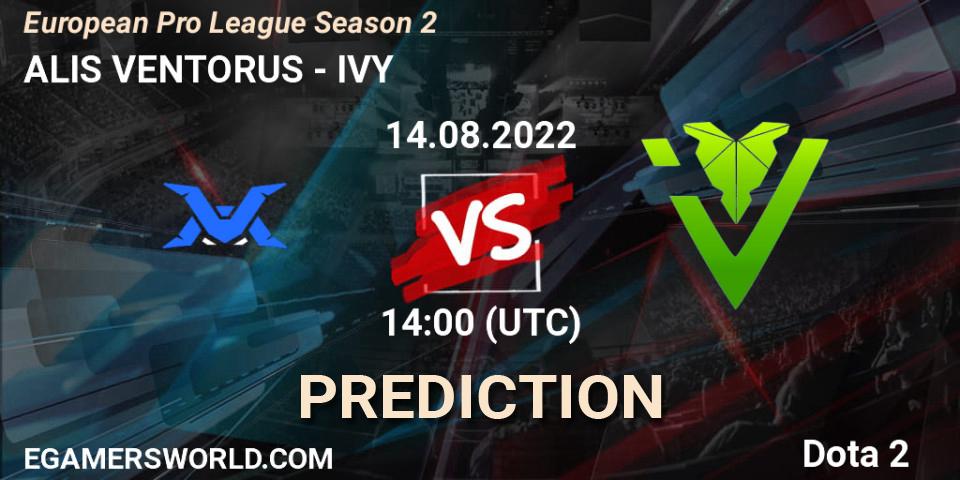 Prognose für das Spiel ALIS VENTORUS VS IVY. 14.08.22. Dota 2 - European Pro League Season 2