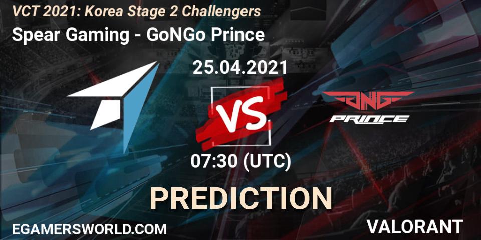 Prognose für das Spiel Spear Gaming VS GoNGo Prince. 25.04.2021 at 07:30. VALORANT - VCT 2021: Korea Stage 2 Challengers
