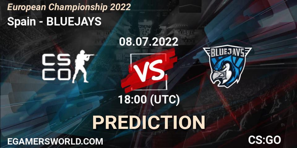 Prognose für das Spiel Spain VS BLUEJAYS. 08.07.2022 at 17:30. Counter-Strike (CS2) - European Championship 2022