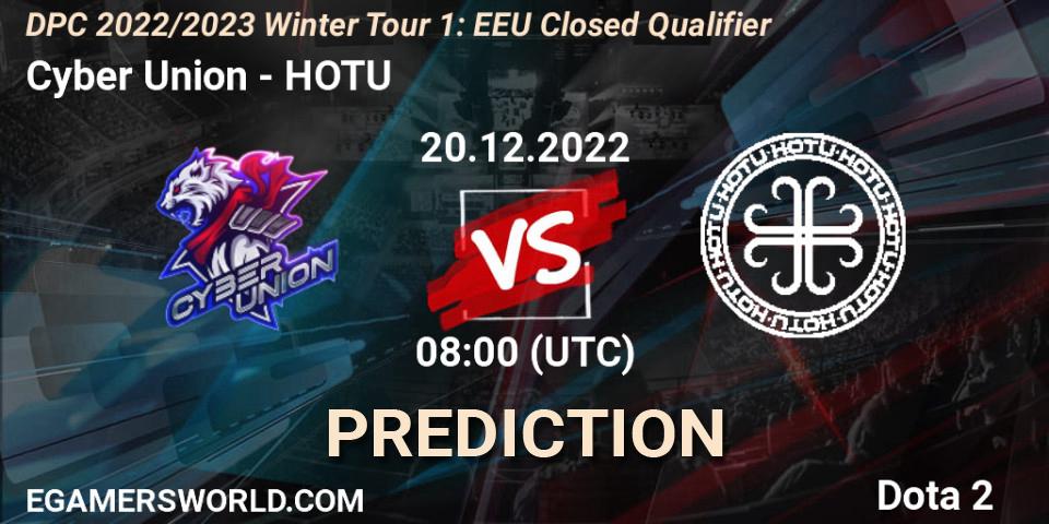 Prognose für das Spiel Cyber Union VS HOTU. 20.12.2022 at 08:00. Dota 2 - DPC 2022/2023 Winter Tour 1: EEU Closed Qualifier