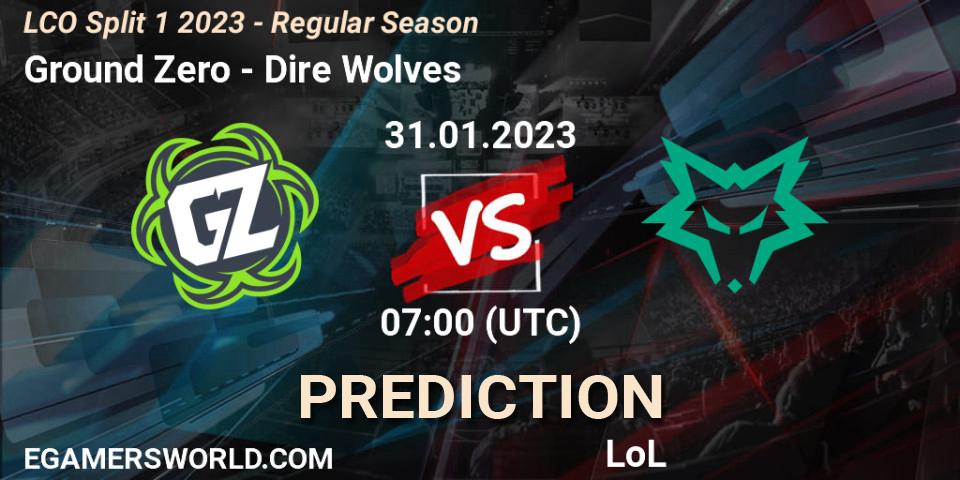 Prognose für das Spiel Ground Zero VS Dire Wolves. 31.01.23. LoL - LCO Split 1 2023 - Regular Season