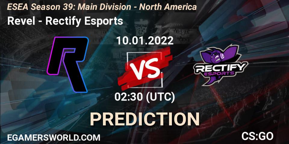 Prognose für das Spiel Revel VS Rectify Esports. 10.01.2022 at 01:00. Counter-Strike (CS2) - ESEA Season 39: Main Division - North America