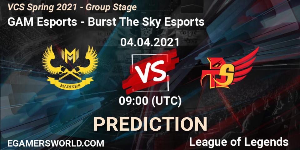 Prognose für das Spiel GAM Esports VS Burst The Sky Esports. 04.04.2021 at 10:00. LoL - VCS Spring 2021 - Group Stage