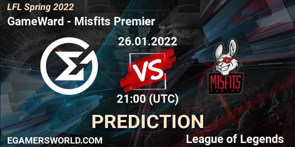 Prognose für das Spiel GameWard VS Misfits Premier. 26.01.2022 at 21:00. LoL - LFL Spring 2022