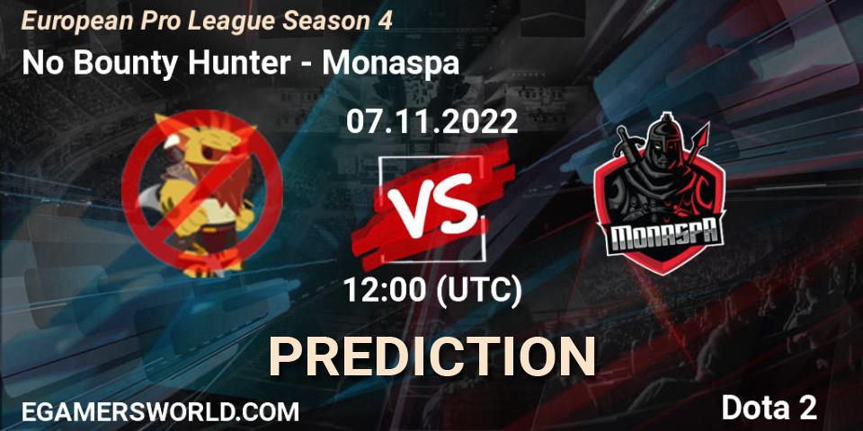 Prognose für das Spiel No Bounty Hunter VS Monaspa. 07.11.2022 at 13:30. Dota 2 - European Pro League Season 4