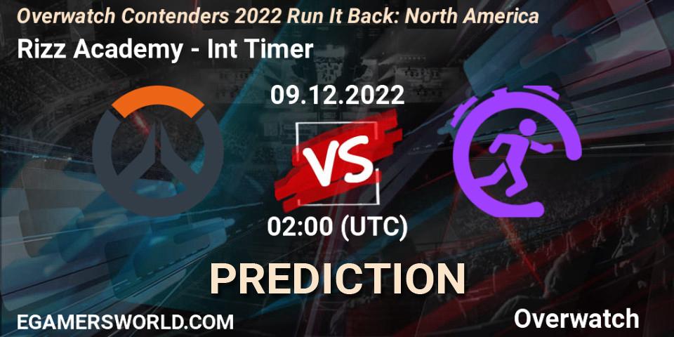Prognose für das Spiel Rizz Academy VS Int Timer. 09.12.2022 at 02:00. Overwatch - Overwatch Contenders 2022 Run It Back: North America