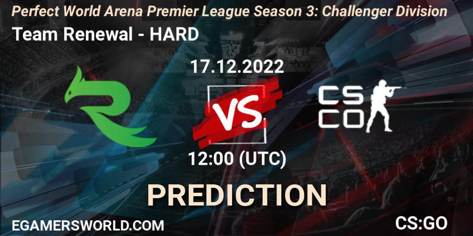 Prognose für das Spiel Team Renewal VS HARD. 17.12.2022 at 12:00. Counter-Strike (CS2) - Perfect World Arena Premier League Season 3: Challenger Division