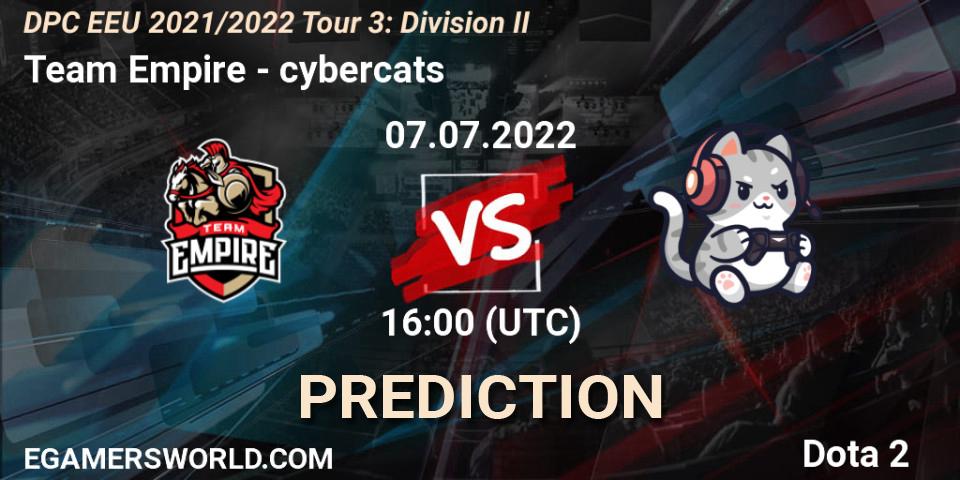 Prognose für das Spiel Team Empire VS cybercats. 07.07.22. Dota 2 - DPC EEU 2021/2022 Tour 3: Division II