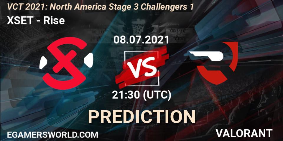 Prognose für das Spiel XSET VS Rise. 08.07.2021 at 23:15. VALORANT - VCT 2021: North America Stage 3 Challengers 1