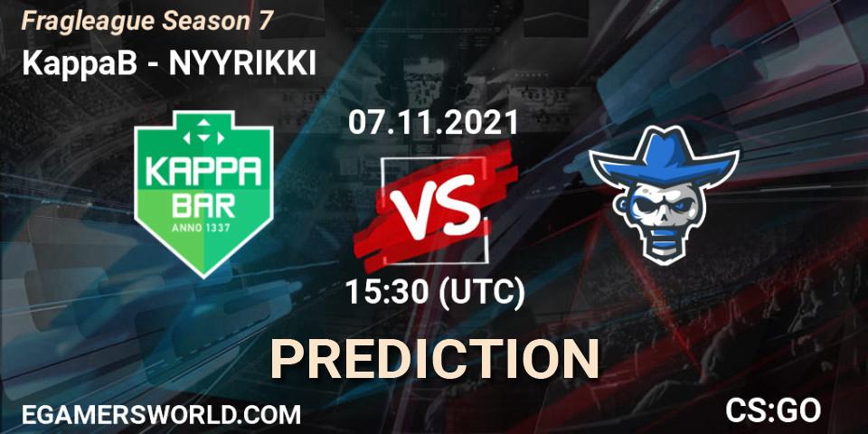 Prognose für das Spiel KappaB VS NYYRIKKI. 10.11.21. CS2 (CS:GO) - Fragleague Season 7