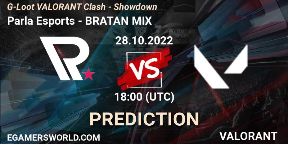 Prognose für das Spiel Parla Esports VS BRATAN MIX. 28.10.2022 at 18:10. VALORANT - G-Loot VALORANT Clash - Showdown