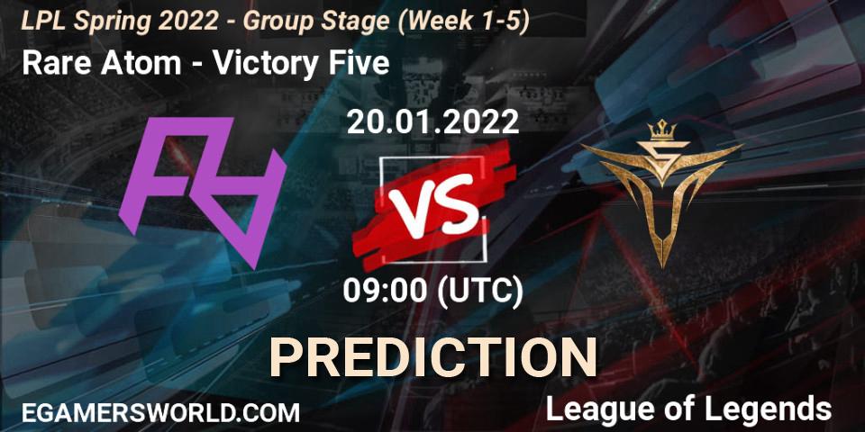 Prognose für das Spiel Rare Atom VS Victory Five. 20.01.2022 at 09:00. LoL - LPL Spring 2022 - Group Stage (Week 1-5)