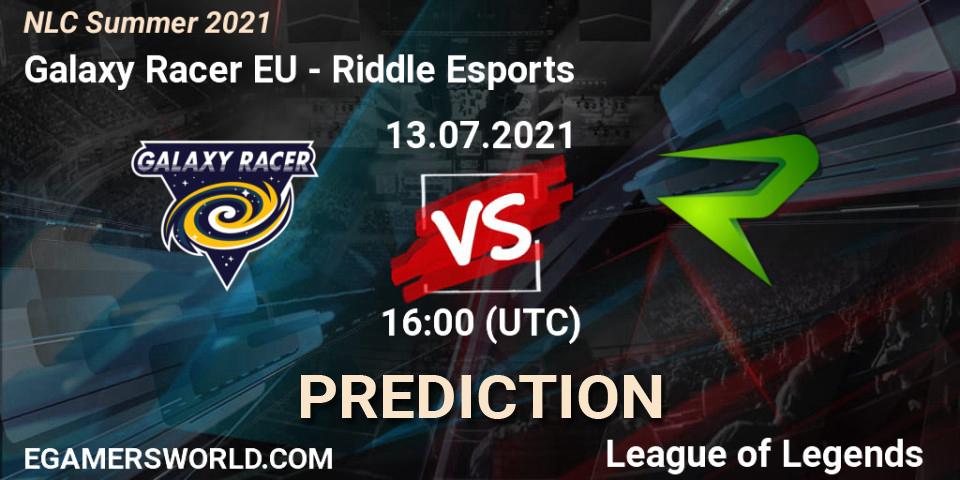 Prognose für das Spiel Galaxy Racer EU VS Riddle Esports. 13.07.21. LoL - NLC Summer 2021