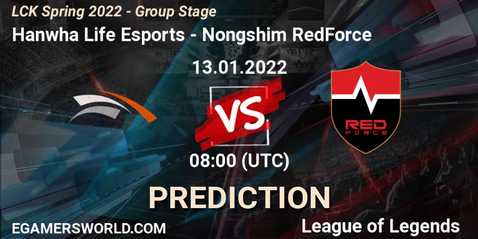 Prognose für das Spiel Hanwha Life Esports VS Nongshim RedForce. 13.01.2022 at 08:00. LoL - LCK Spring 2022 - Group Stage