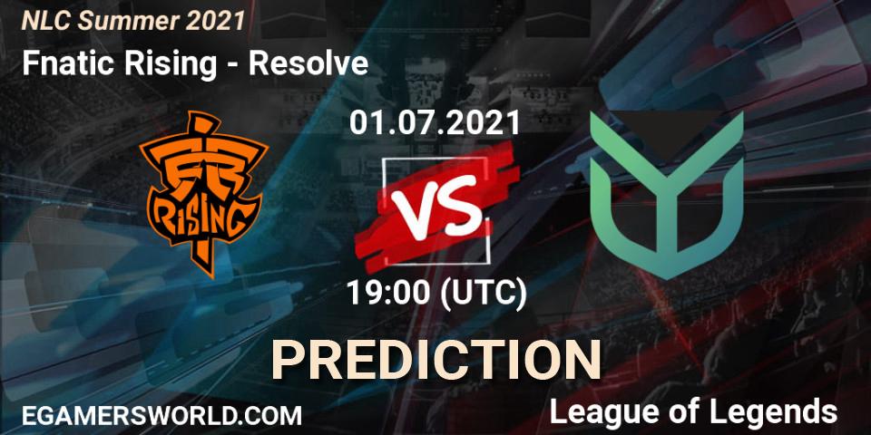 Prognose für das Spiel Fnatic Rising VS Resolve. 01.07.2021 at 19:00. LoL - NLC Summer 2021