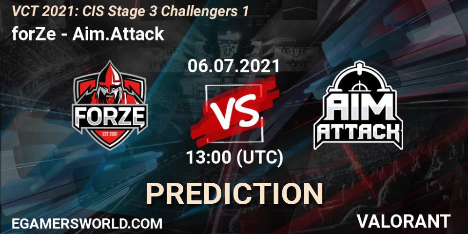 Prognose für das Spiel forZe VS Aim.Attack. 06.07.2021 at 13:00. VALORANT - VCT 2021: CIS Stage 3 Challengers 1