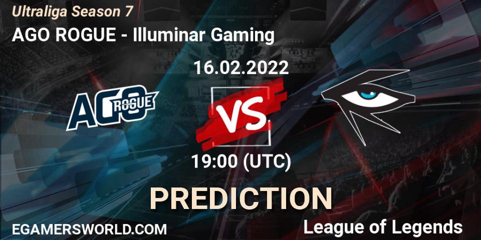 Prognose für das Spiel AGO ROGUE VS Illuminar Gaming. 09.03.2022 at 19:20. LoL - Ultraliga Season 7