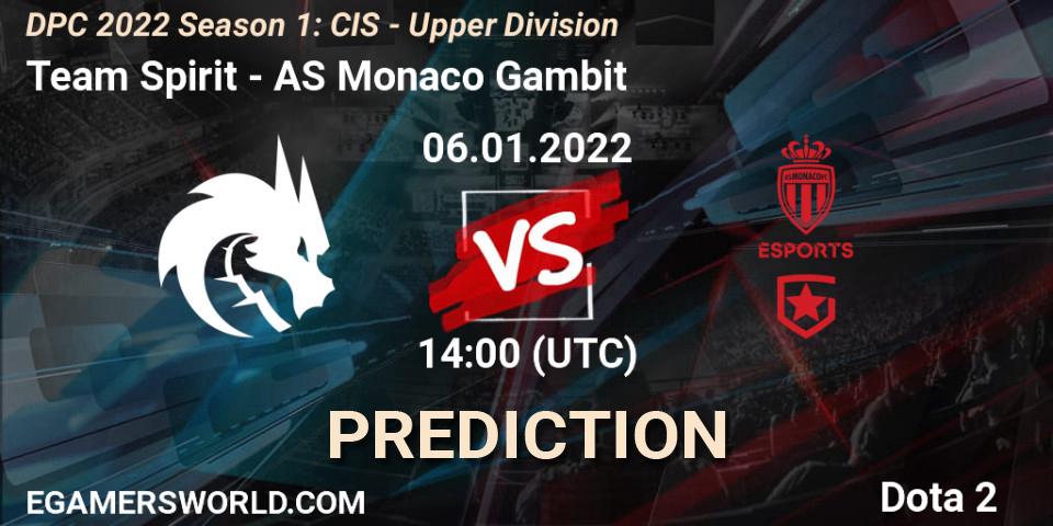 Prognose für das Spiel Team Spirit VS AS Monaco Gambit. 06.01.22. Dota 2 - DPC 2022 Season 1: CIS - Upper Division