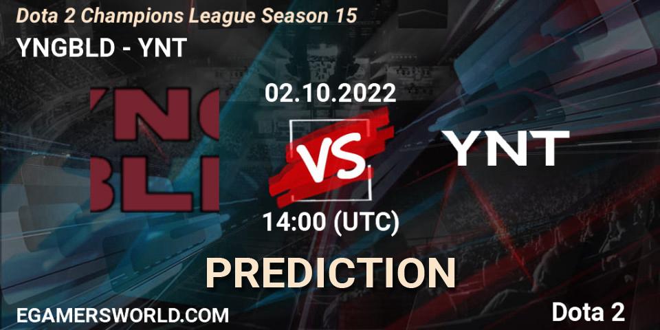 Prognose für das Spiel YNGBLD VS YNT. 02.10.2022 at 15:07. Dota 2 - Dota 2 Champions League Season 15