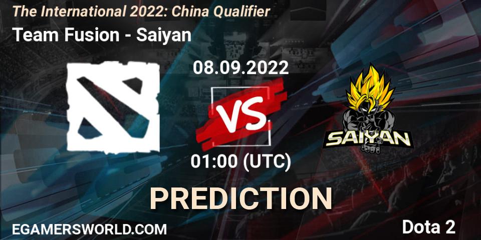 Prognose für das Spiel Team Fusion VS Saiyan. 08.09.2022 at 01:03. Dota 2 - The International 2022: China Qualifier