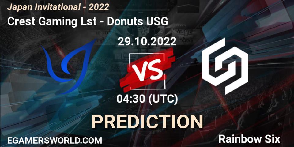 Prognose für das Spiel Crest Gaming Lst VS Donuts USG. 29.10.2022 at 04:30. Rainbow Six - Japan Invitational - 2022
