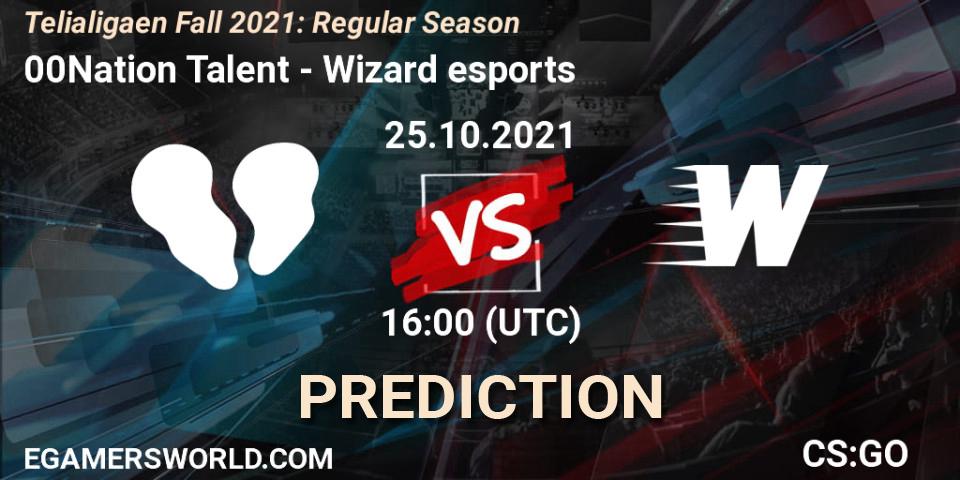Prognose für das Spiel 00Nation Talent VS Wizard esports. 25.10.2021 at 16:00. Counter-Strike (CS2) - Telialigaen Fall 2021: Regular Season