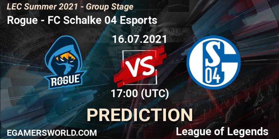 Prognose für das Spiel Rogue VS FC Schalke 04 Esports. 16.07.21. LoL - LEC Summer 2021 - Group Stage