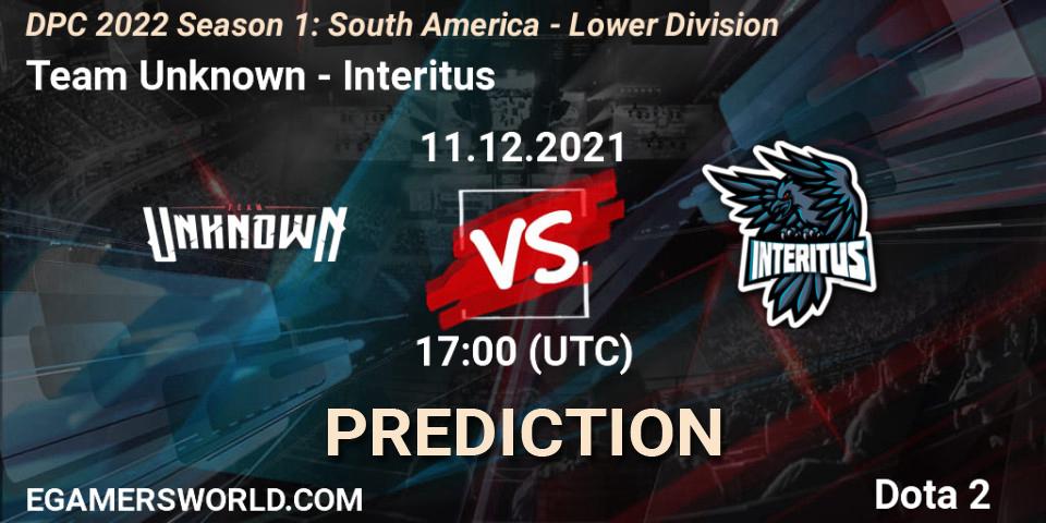 Prognose für das Spiel Team Unknown VS Interitus. 11.12.21. Dota 2 - DPC 2022 Season 1: South America - Lower Division
