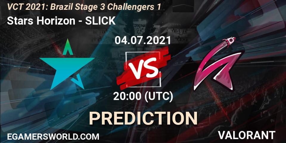 Prognose für das Spiel Stars Horizon VS SLICK. 04.07.2021 at 20:00. VALORANT - VCT 2021: Brazil Stage 3 Challengers 1