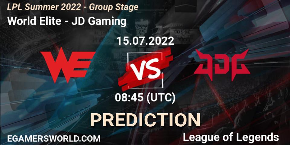 Prognose für das Spiel World Elite VS JD Gaming. 15.07.2022 at 09:00. LoL - LPL Summer 2022 - Group Stage