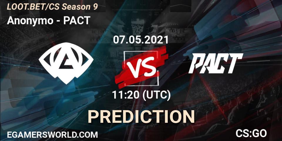 Prognose für das Spiel Anonymo VS PACT. 07.05.21. CS2 (CS:GO) - LOOT.BET/CS Season 9