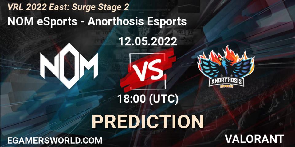 Prognose für das Spiel NOM eSports VS Anorthosis Esports. 12.05.2022 at 18:45. VALORANT - VRL 2022 East: Surge Stage 2