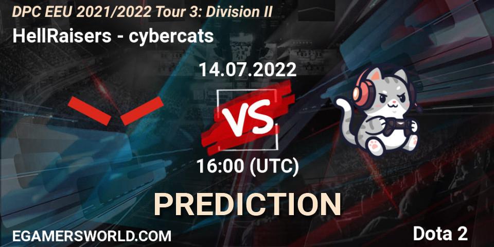 Prognose für das Spiel HellRaisers VS cybercats. 14.07.2022 at 17:10. Dota 2 - DPC EEU 2021/2022 Tour 3: Division II