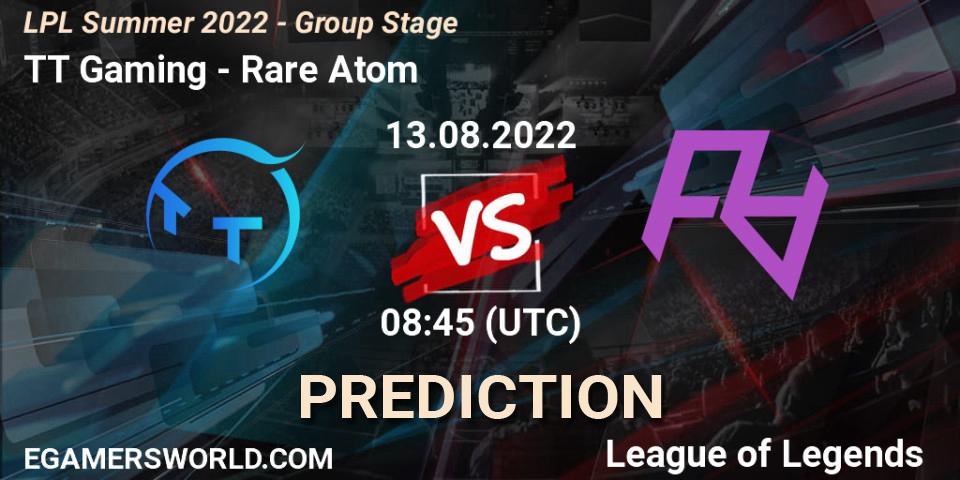 Prognose für das Spiel TT Gaming VS Rare Atom. 13.08.2022 at 09:00. LoL - LPL Summer 2022 - Group Stage