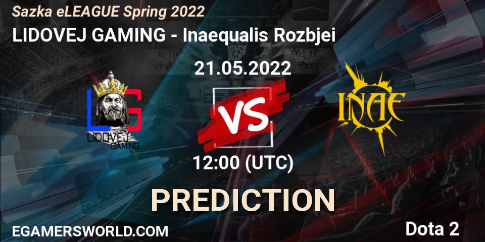 Prognose für das Spiel LIDOVEJ GAMING VS Inaequalis Rozbíječi. 21.05.2022 at 08:00. Dota 2 - Sazka eLEAGUE Spring 2022
