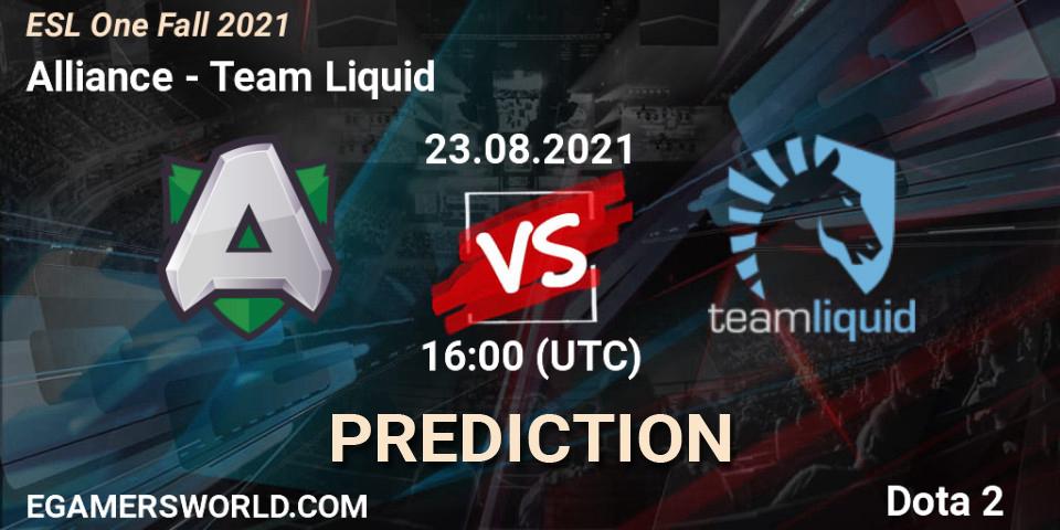 Prognose für das Spiel Alliance VS Team Liquid. 24.08.21. Dota 2 - ESL One Fall 2021