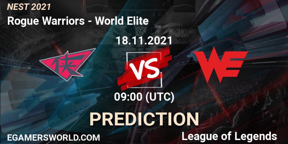 Prognose für das Spiel Rogue Warriors VS World Elite. 18.11.2021 at 09:00. LoL - NEST 2021